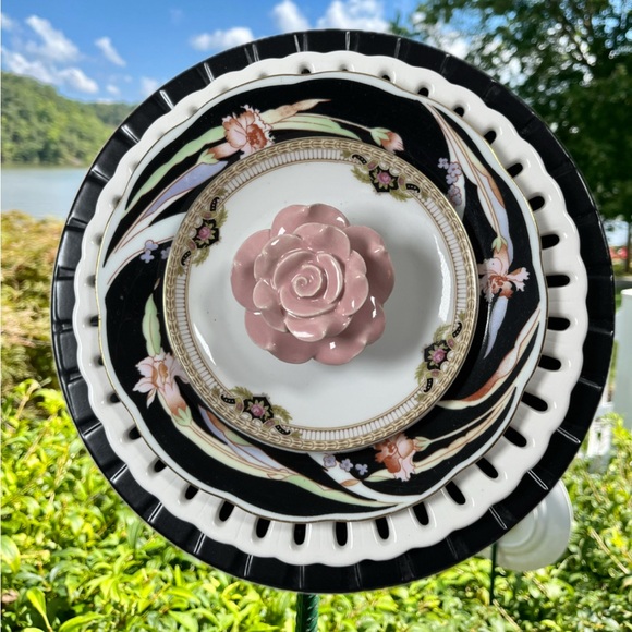 Other - Floral Decorative Plate with Pink Rose Center